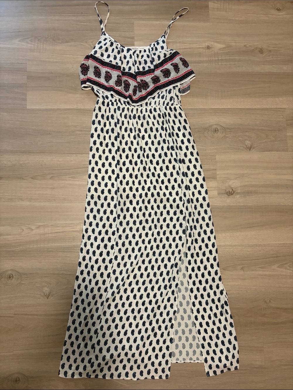American 🇺🇸 eagle 🦅 Bohemian Navy & White Printed Maxi Dress with Red Border